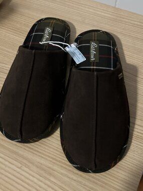 Barbour Suede Leather Womens SIMONE Slippers Size 6 Brown/Tartan NWT!
